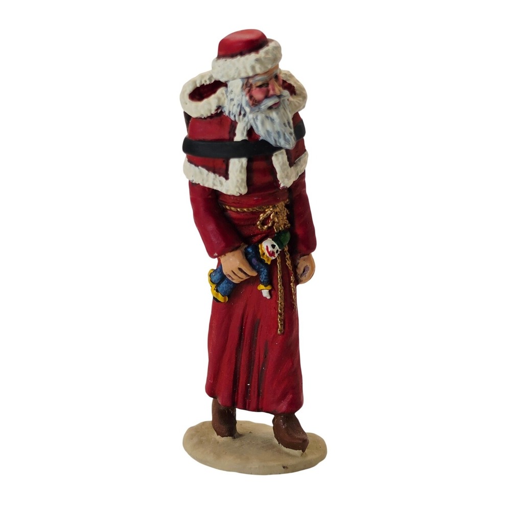 Valiant Vtg Santa Claus Figurine Red Robe w/ Basket & Clown Doll 3" Hand Painted